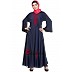 Embroidered Umbrella cut Nida abaya- Navy blue-Red
